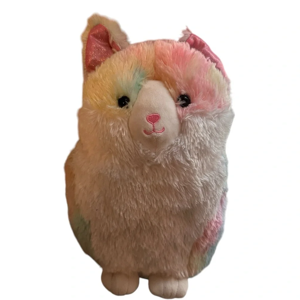 Kellytoy My Chubby Cat Fat Kitty Plush Soft Toy Rainbow Tie-dye Pastel Pink 11”